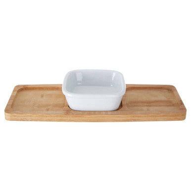 Bamboo Snack Tray with White Dipping Bowl
