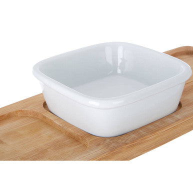 Bamboo Snack Tray with White Dipping Bowl