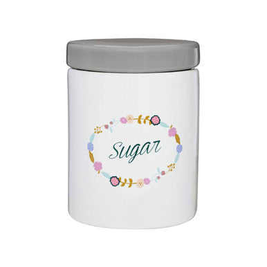 Sugar Canister White and Grey with Floral Design