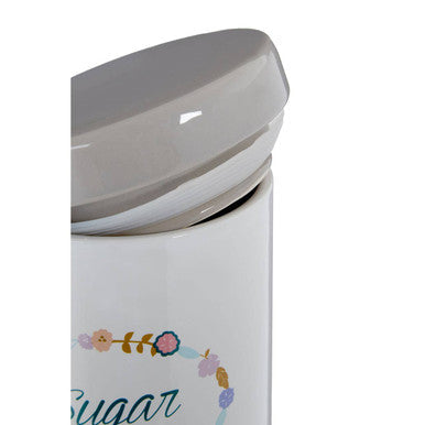 Sugar Canister White and Grey with Floral Design