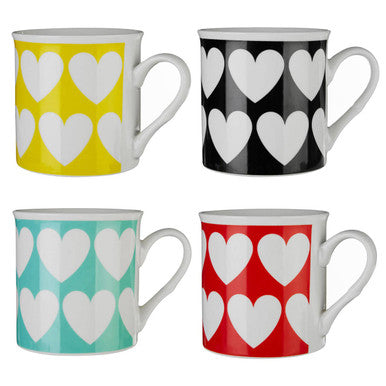 Set of Four Heart Design Mugs