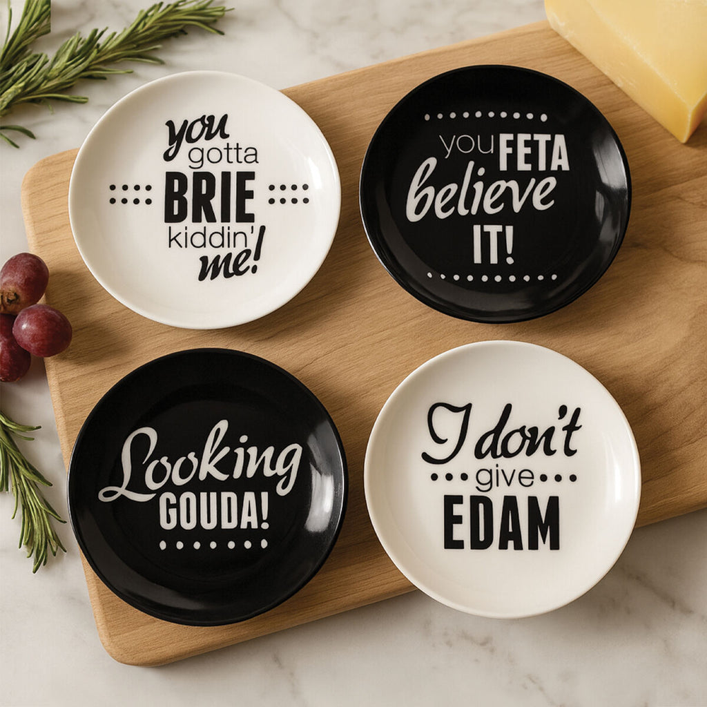 Set of Four Cheese Plates with Witty Sayings