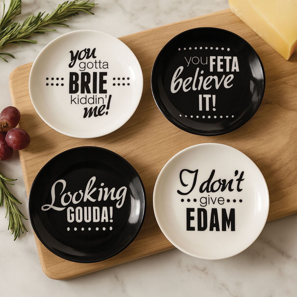 Set of Four Cheese Plates with Witty Sayings