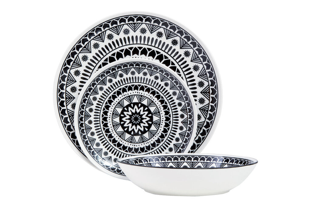 Maya 12 Piece Black and White Dinner Set