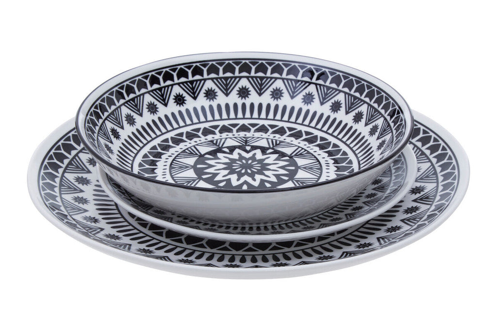 Maya 12 Piece Black and White Dinner Set