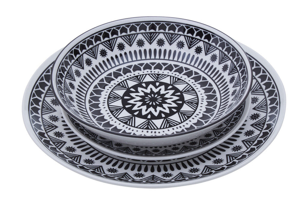 Maya 12 Piece Black and White Dinner Set