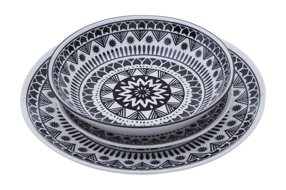 Maya 12 Piece Black and White Dinner Set
