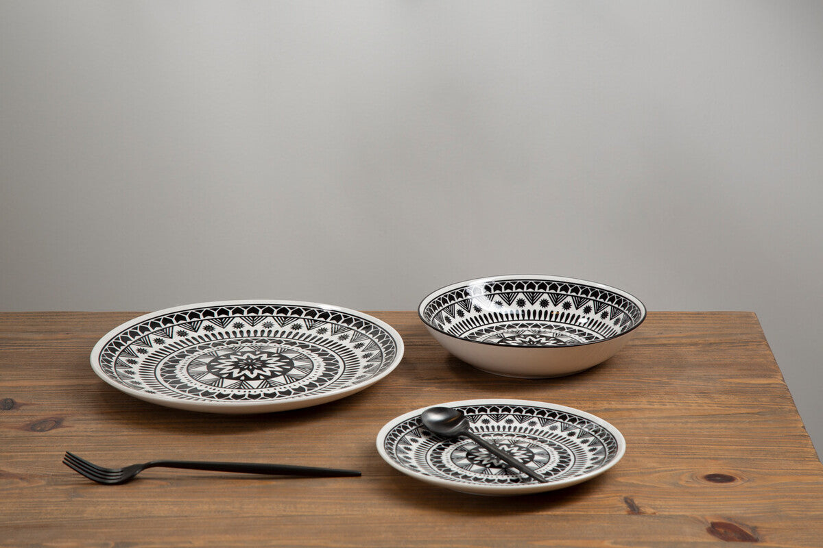 Maya 12 Piece Black and White Dinner Set