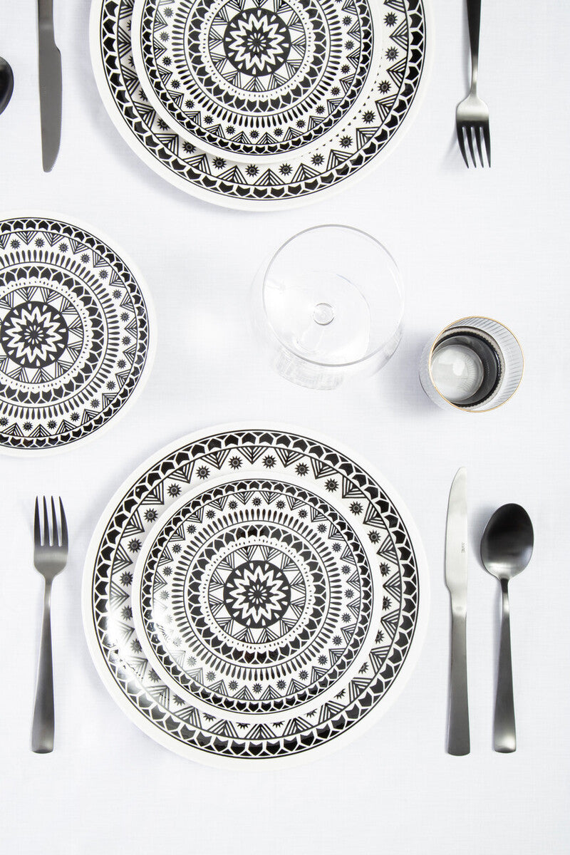Maya 12 Piece Black and White Dinner Set