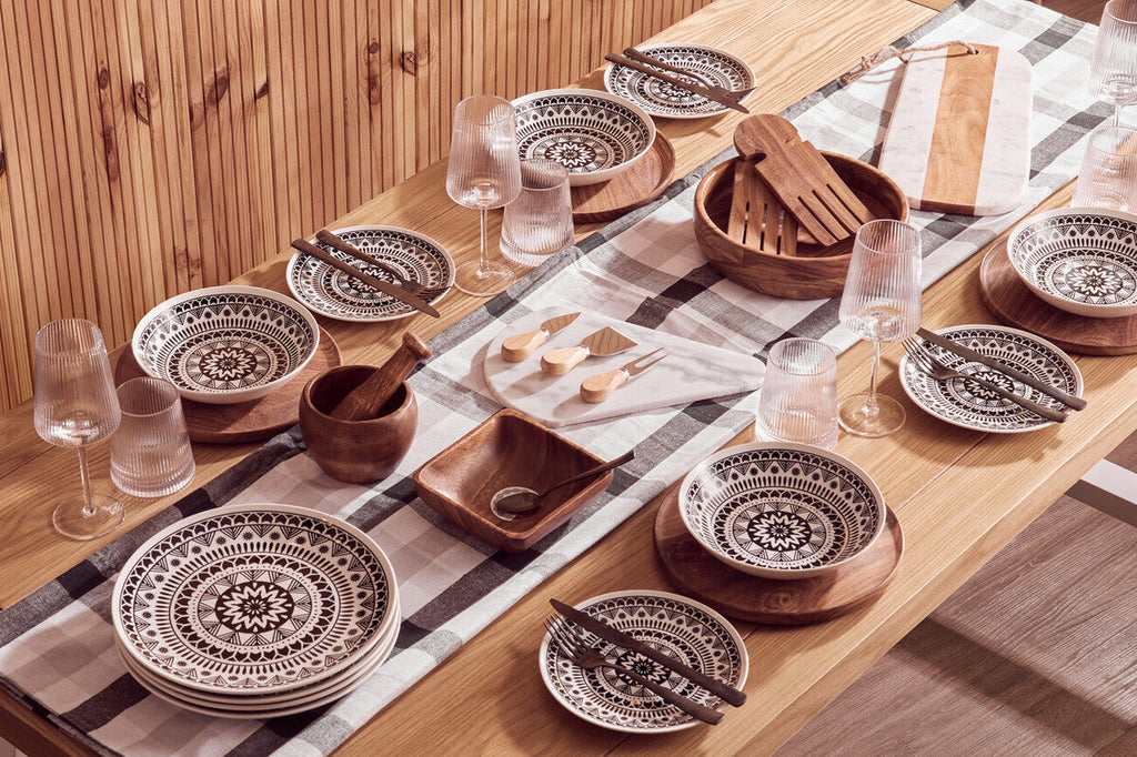 Maya 12 Piece Black and White Dinner Set