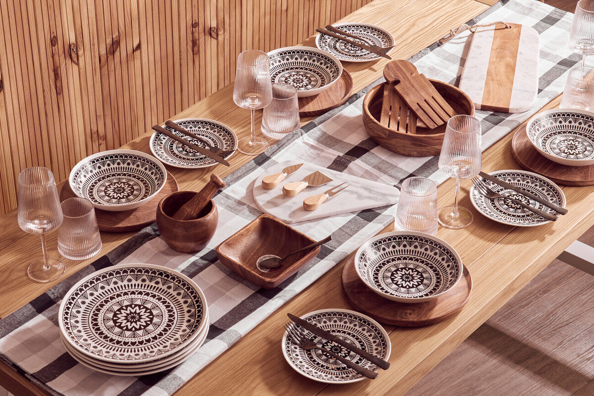 Maya 12 Piece Black and White Dinner Set