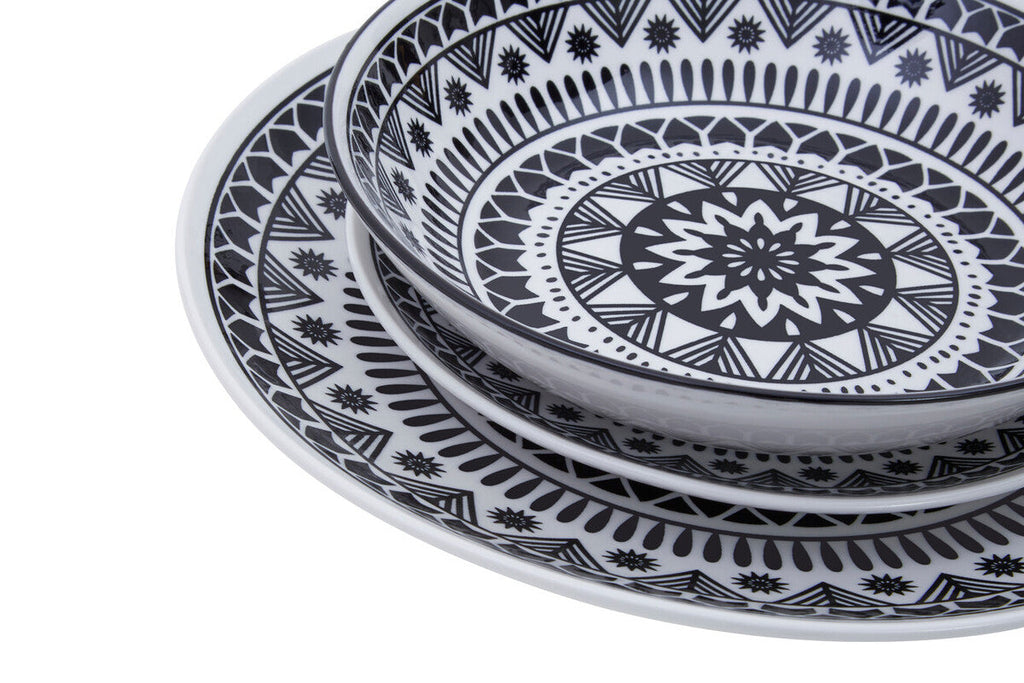 Maya 12 Piece Black and White Dinner Set