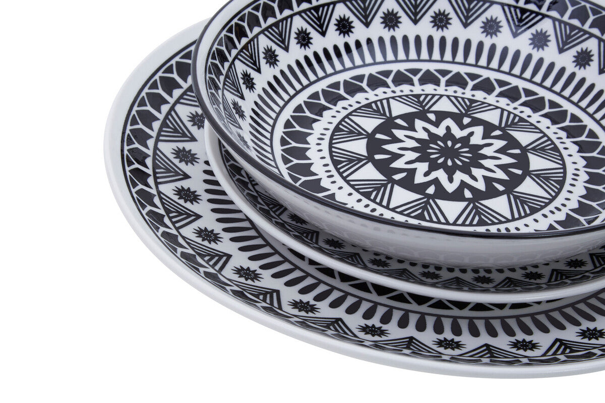 Maya 12 Piece Black and White Dinner Set