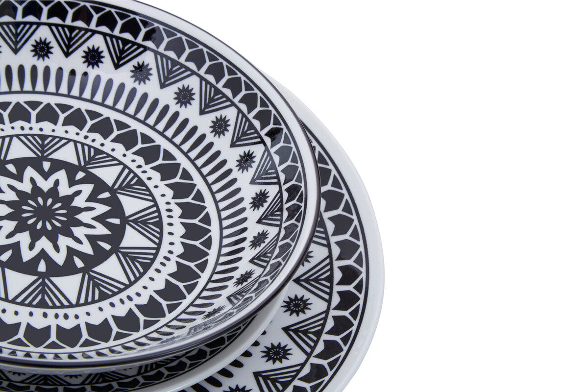 Maya 12 Piece Black and White Dinner Set