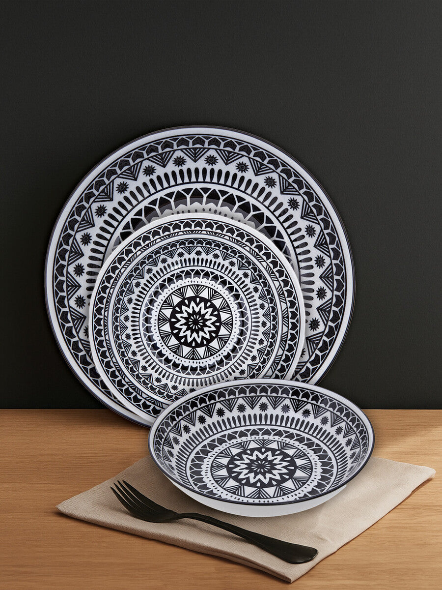 Maya 12 Piece Black and White Dinner Set