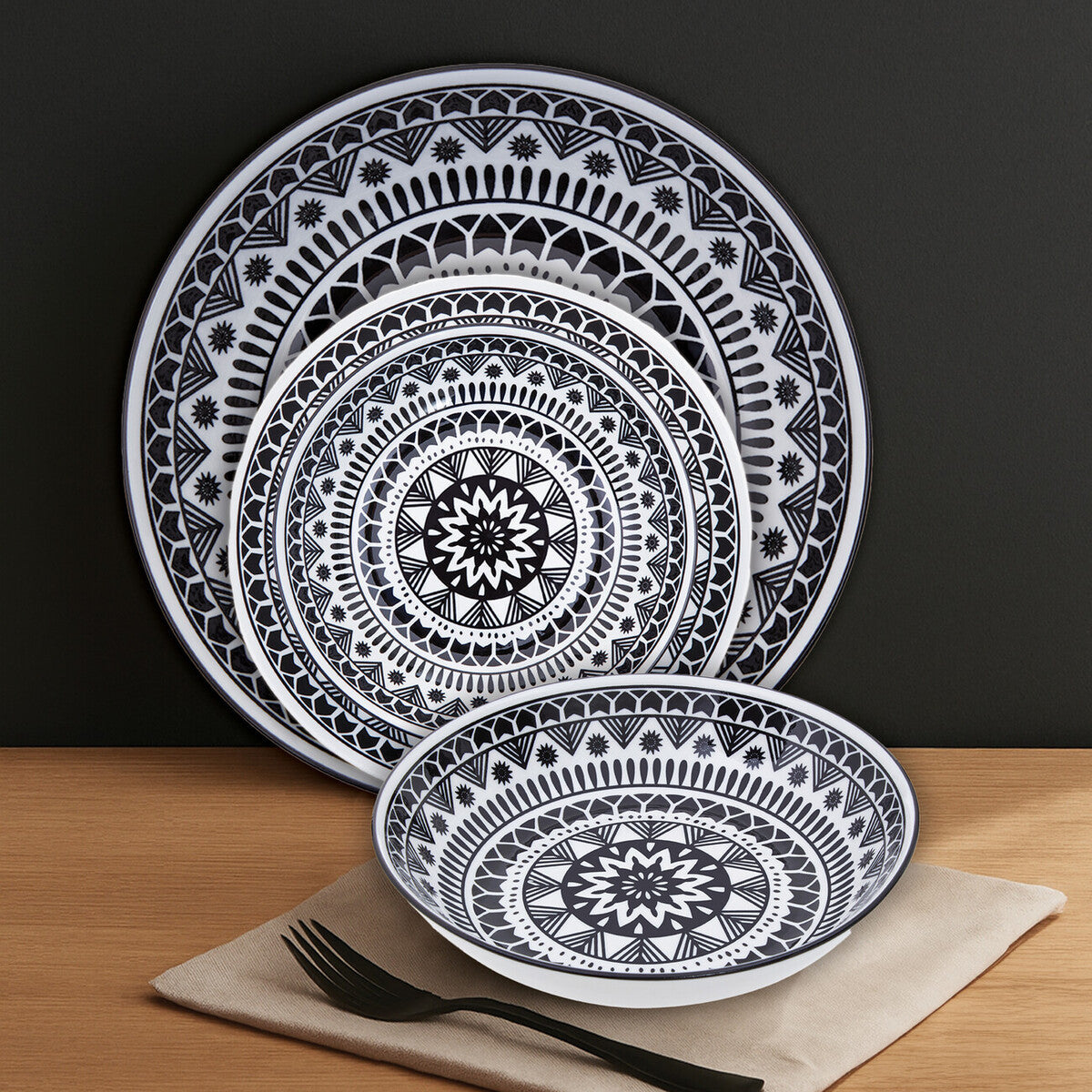 Maya 12 Piece Black and White Dinner Set