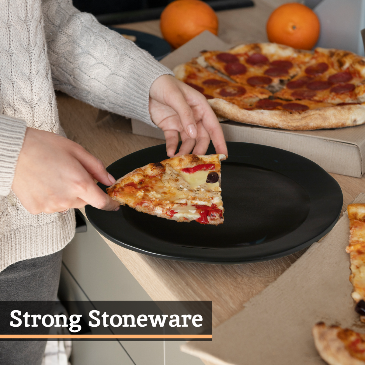 Black Stoneware Pizza Plate