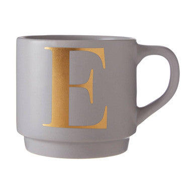 Grey Monogram Mug with Gold E Initial