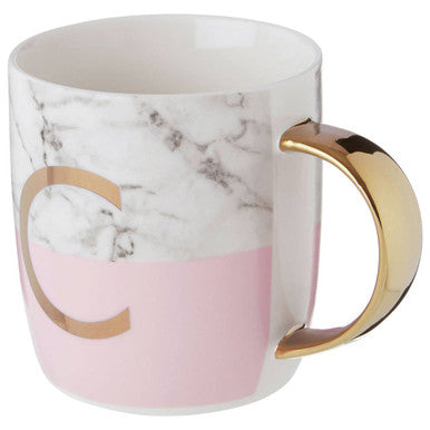 Frosted Deco Marble Effect Pink Monogram Mug Letter C