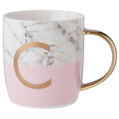 Frosted Deco Marble Effect Pink Monogram Mug Letter C