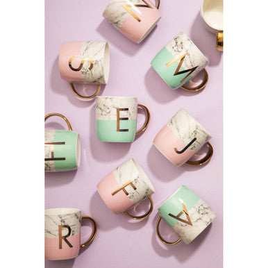 Frosted Deco Marble Effect Pink Monogram Mug Letter C