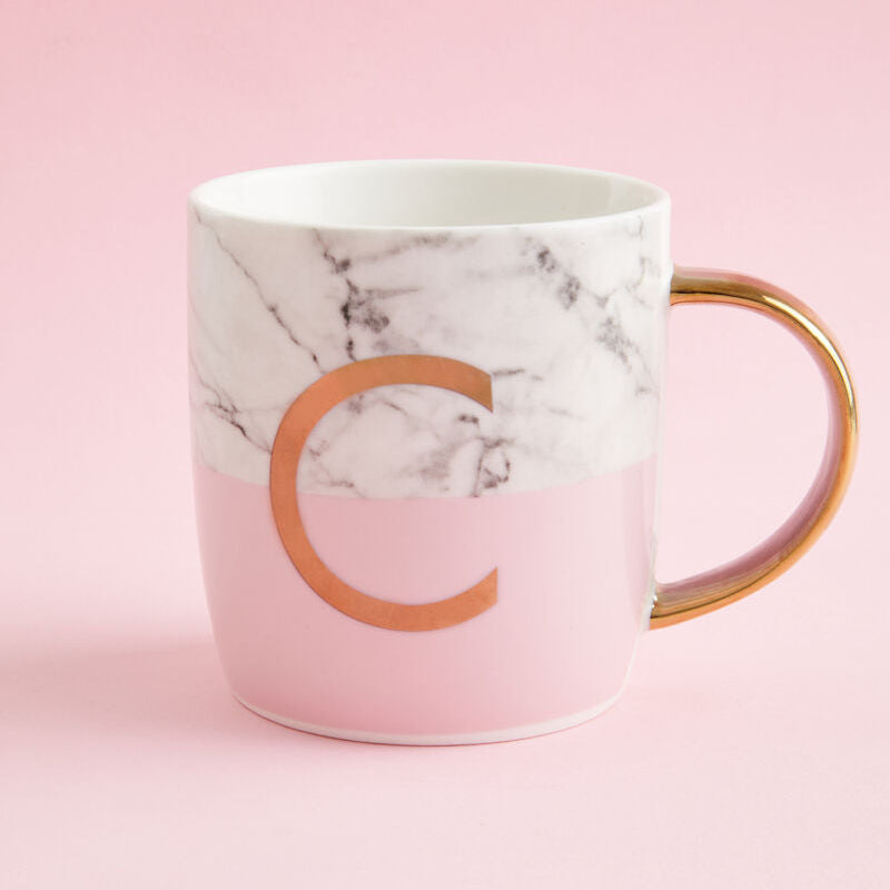 Frosted Deco Marble Effect Pink Monogram Mug Letter C
