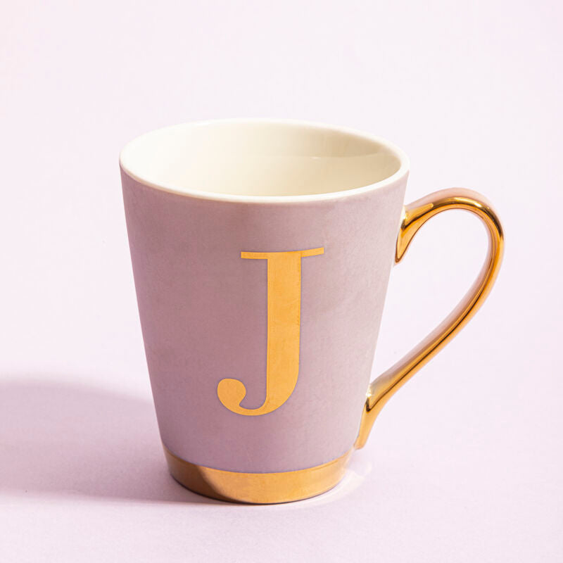 Frosted Lilac Monogram Mug Letter J