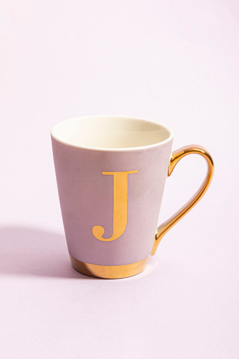 Frosted Lilac Monogram Mug Letter J