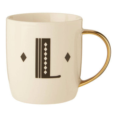 Diamond Deco White L Monogram Mug