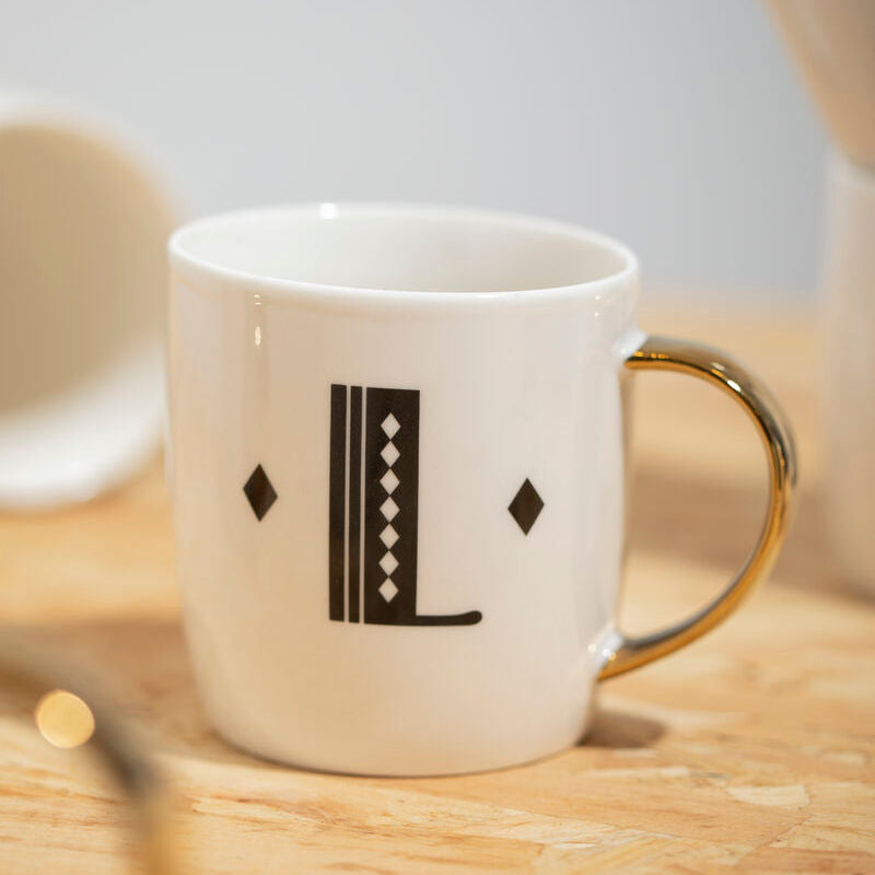 Diamond Deco White L Monogram Mug