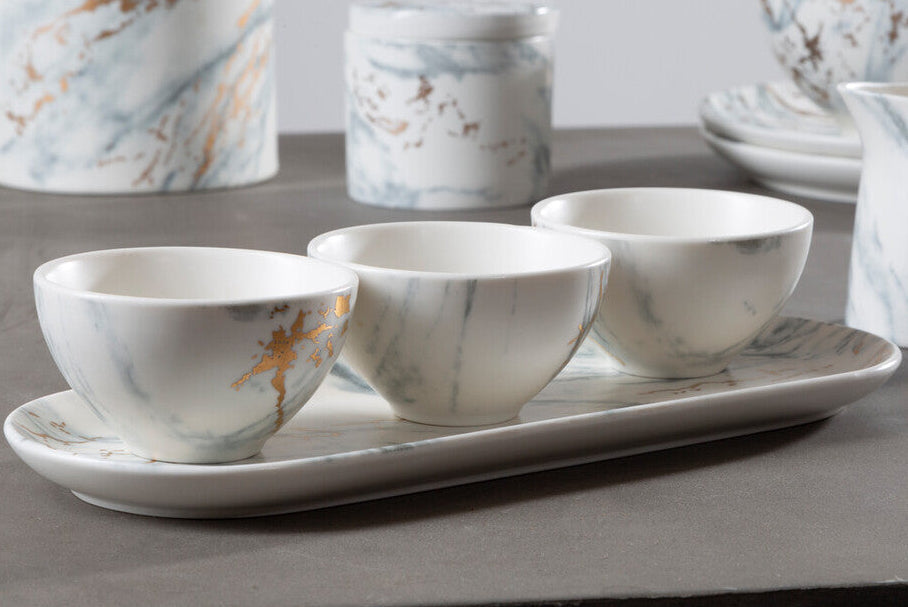 Marble Luxe Dip Bowls with Tray Set