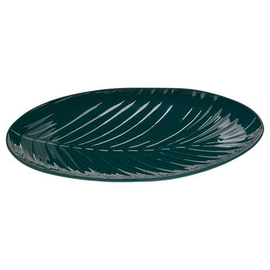 Dark Green Serving Plate with Palm Leaf Relief