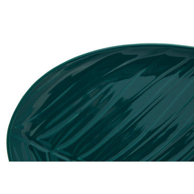 Dark Green Serving Plate with Palm Leaf Relief