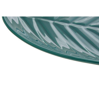 Dark Green Serving Plate with Palm Leaf Relief