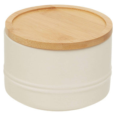 Cream Small Stoneware Canister with Bamboo Lid