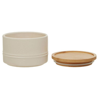 Cream Small Stoneware Canister with Bamboo Lid
