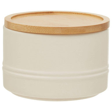 Cream Small Stoneware Canister with Bamboo Lid