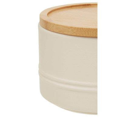 Cream Small Stoneware Canister with Bamboo Lid