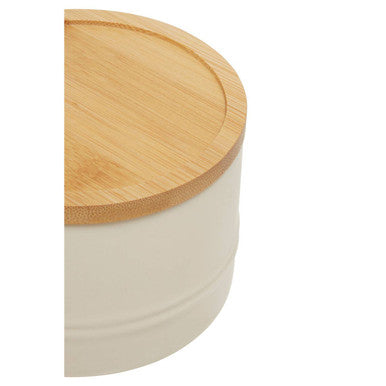 Cream Small Stoneware Canister with Bamboo Lid