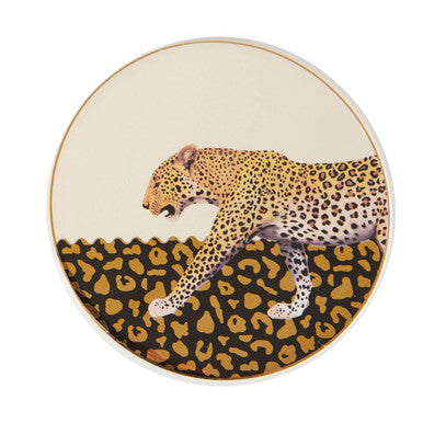 Set of 4 Leopard Print Coasters in Black White and Gold