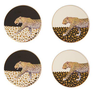 Set of 4 Leopard Print Coasters in Black White and Gold
