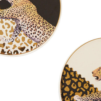 Set of 4 Leopard Print Coasters in Black White and Gold