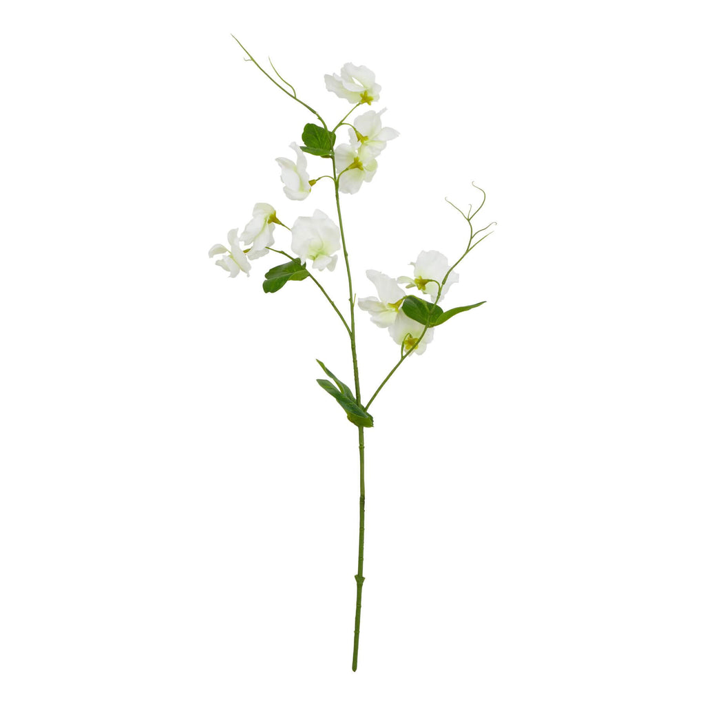 Lifelike white artificial sweetpea stems with realistic petals, 24 inches tall, perfect for floral arrangements by sostter at brixbailey.com