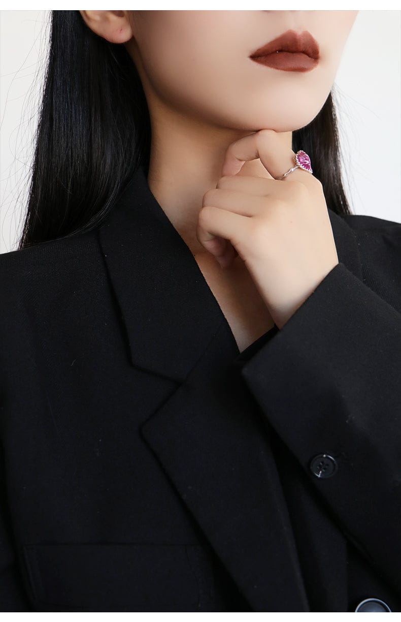 Love Heart Enamel Adjustable Ring in Silver and Violet