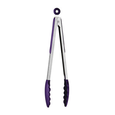 Stainless Steel and Purple Silicone Tongs