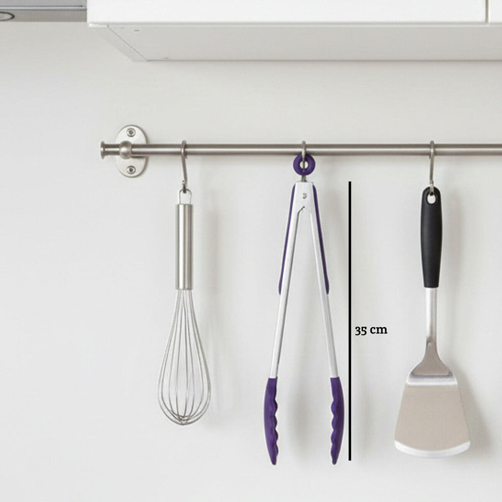 Stainless Steel and Purple Silicone Tongs