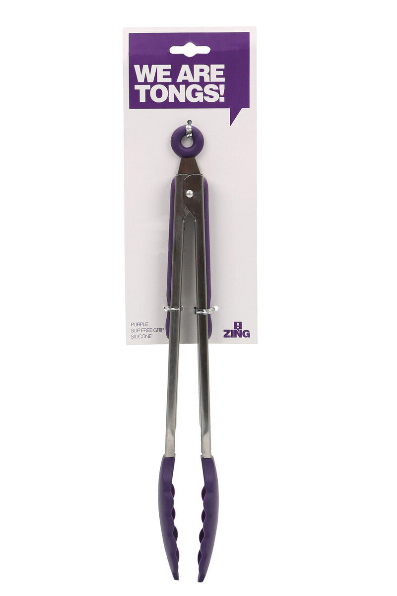Stainless Steel and Purple Silicone Tongs