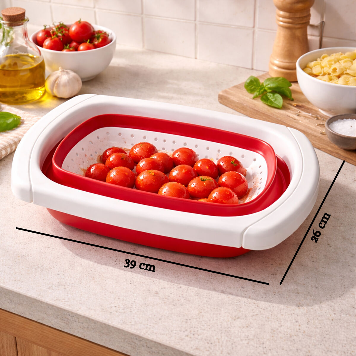 Red Over Sink Collapsible Colander