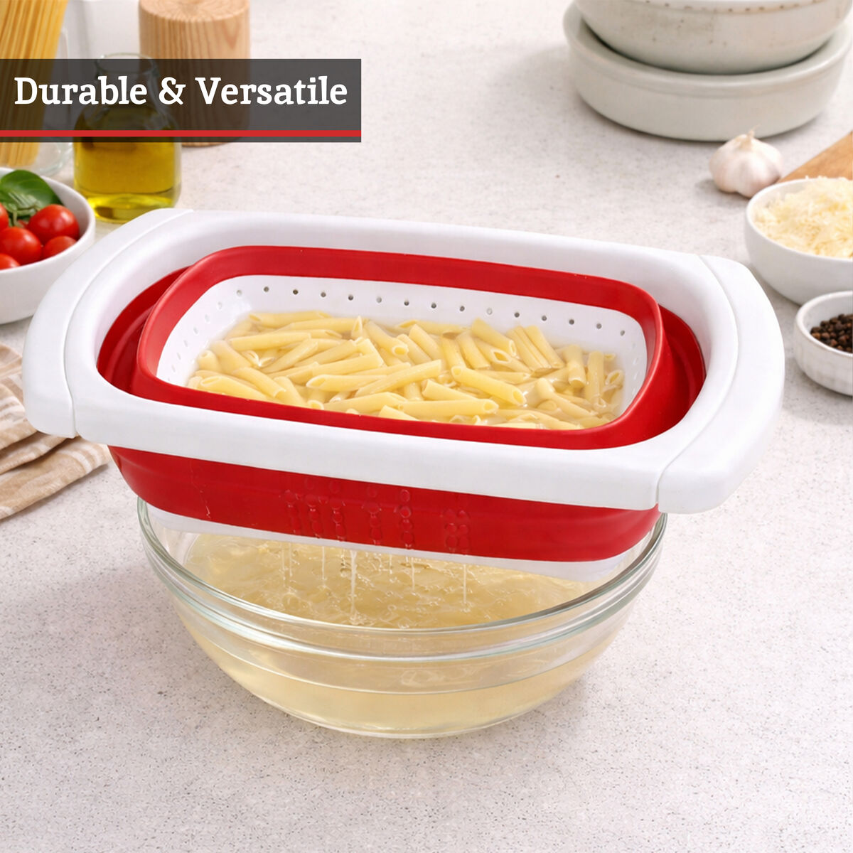 Red Over Sink Collapsible Colander