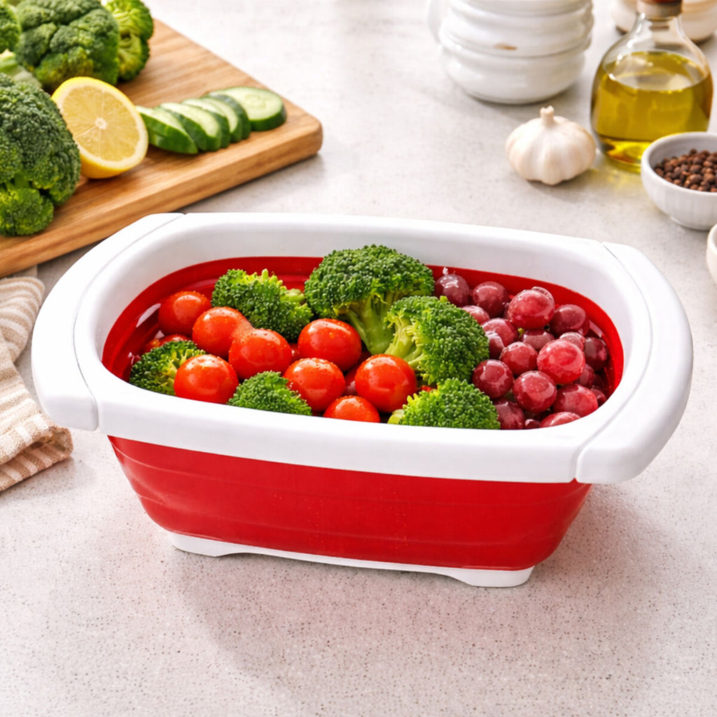 Red Over Sink Collapsible Colander